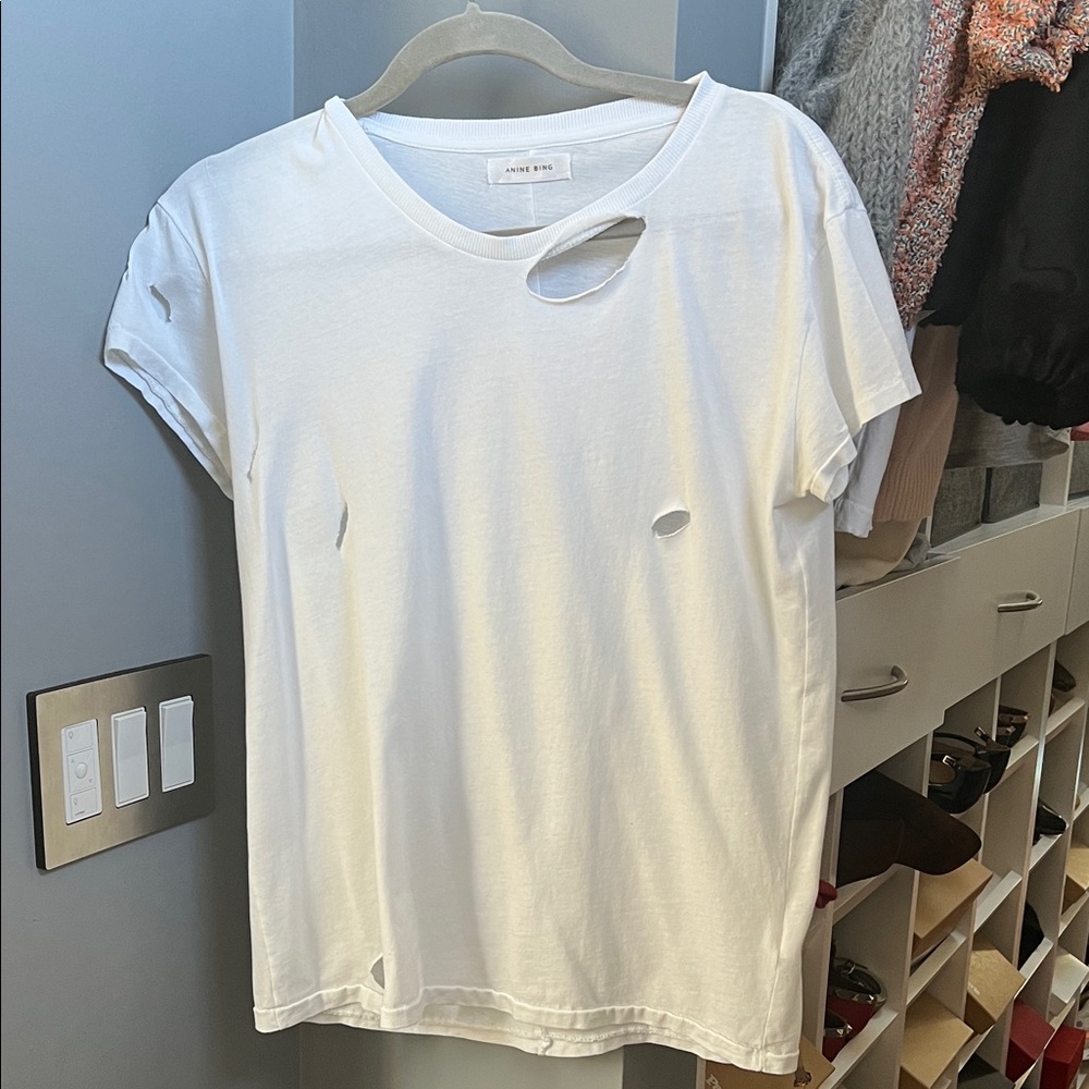 Anine Bing White Distressed T-Shirt